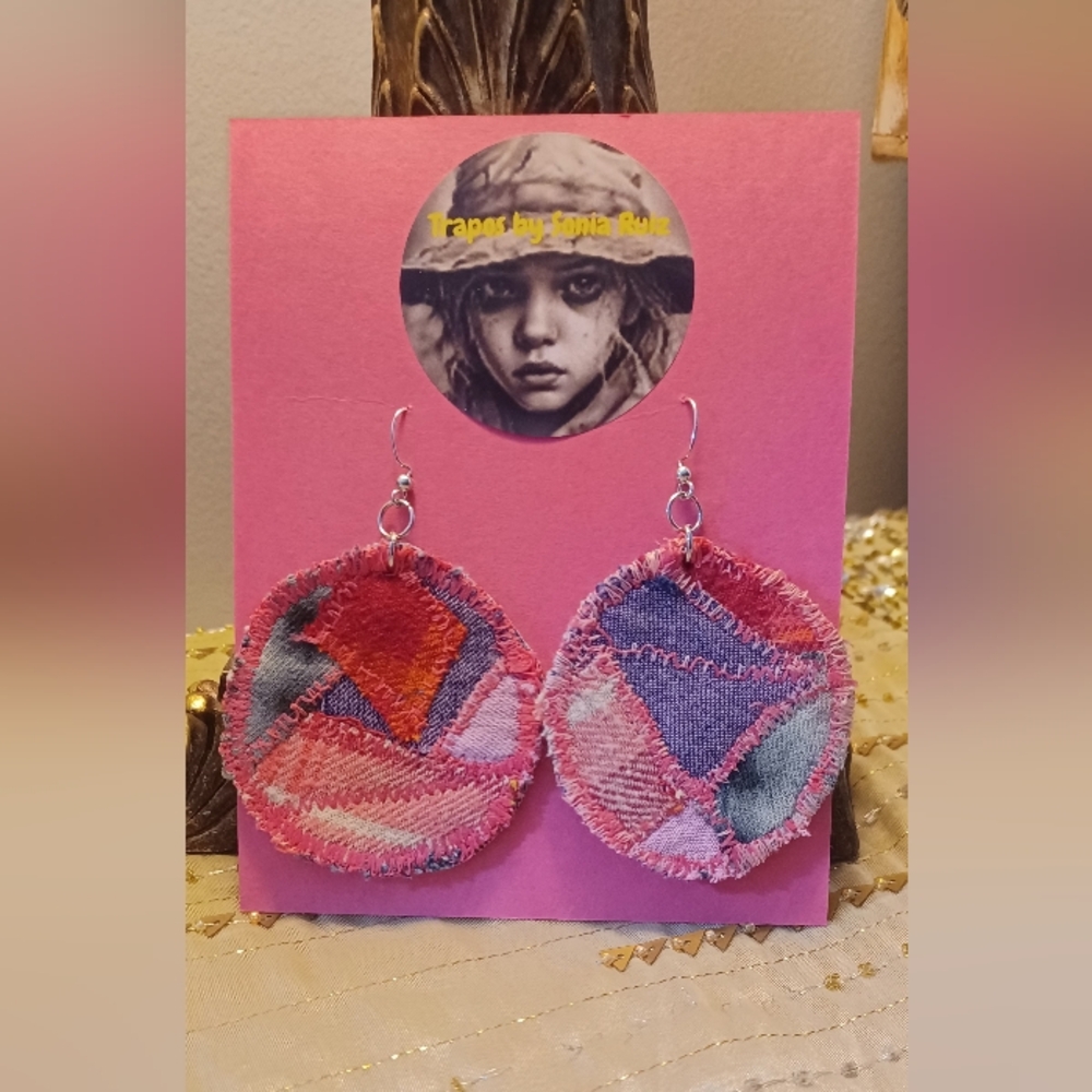 Habdcrafted Colorful Patchwork Fabric Earrings